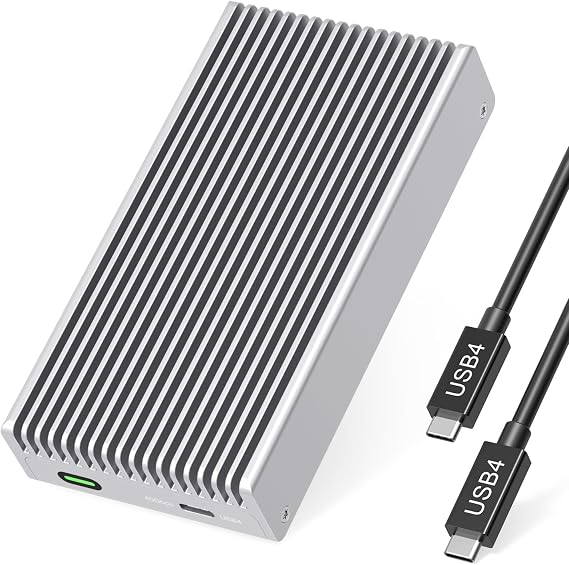 Fanless Speedy 40Gbps M.2 NVMe SSD Enclosure, USB4/Thunderbolt 4 Aluminum External NVMe Enclosure with Finned Dustproof Cooling Design, Supports M.2 PCIe SSD up to 8TB (Silver)
