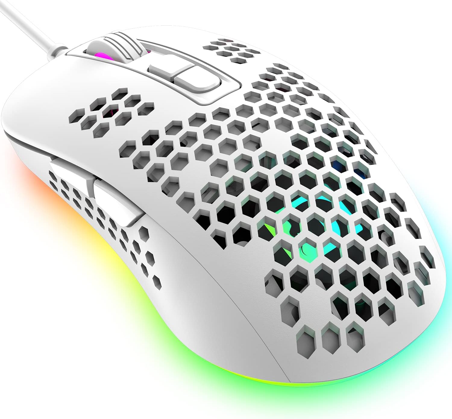 383 Ultralight Wired Gaming Mouse, Lightweight Honeycomb Shell, 4 RGB Breathing Backlit Mice, 4 Adjustable DPI 2400, USB Optical Computer Mice for Win10XPXboxPS4PS5MacAirHPAcer White