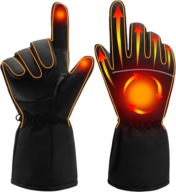 Heated Gloves for Men Women - Electric Hand Warmers with Waterproof Windproof Touchscreen - Winter Warm Heated Thermal Gloves for Hiking Skiing Outdoor Sports