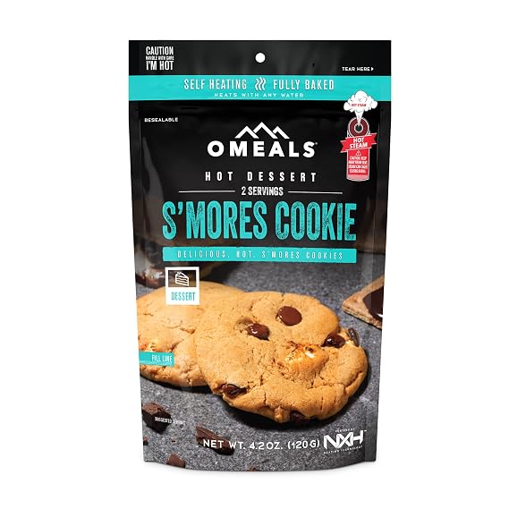 OMEALS SMores Cookie-MRE-Extended Shelf Life-Fully Cooked w/Heater-Perfect for Outdoor Enthusiasts, Travelers, Emergency Supplies-2 Servings-USA Made