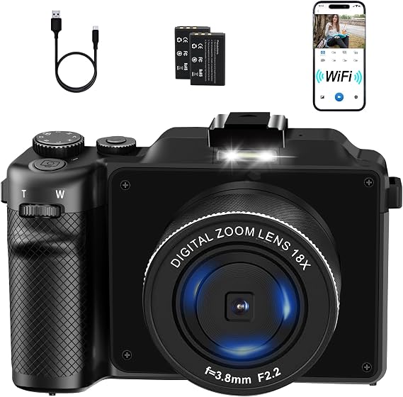 4K Digital Camera for Photography 56MP with WiFi 2 Batteries,Vlogging Camera Auto Focus Macro Lens,Cameras Built in Microphone and Speaker