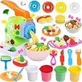 GOVOY Play Color Dough Spaghetti Maker Noodle Set Kitchen Creations Pasta Maker Machine Pretend Chef Toy Modeling Clay Dough Tools for Kids Christmas Birthday Gift 19Pcs