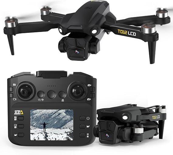 Toladrone TD12LCD Drone with Camera 4K, Drones for Adults with Optical Flow Positioning Brushless Motor LCD Screen Transmission, Foldable Quadcopter for Beginners Under 249g