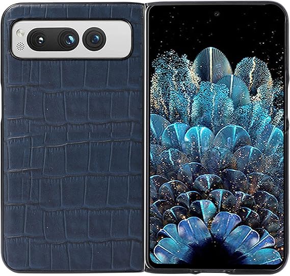 Case for Google Pixel Fold, Crocodile Pattern Case with Camera Protective Anti-Fingerprint Scratch-Resistant Ultra Thin Lightweight Back Shell,Blue