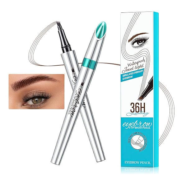 Eyebrow Pencil Microblade Brow Pen - Microblading Pen With 4 Micro-Fork Tips Eyebrow Pencil Waterproof, Microblade Eyebrow Pen Long-Lasting Smudge-proof for Natural Brows (Dark Brown)