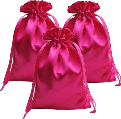 Gbateri 50 PCS 4 x 6 Satin Pouch Wedding Favor Drawstring Bags - Jewelry Pouches - Fabric Gift Candy Bags for Valentines Day, Birthday Hot Pink