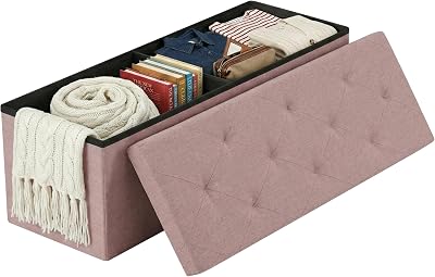 Foldable Storage Ottoman Bench, Storage Chest, End of Bed Foot Rest Stool with Padded Seat, 43 Inch Bedroom Bench for Living Room, Support 660lbs, Pink