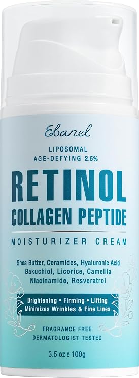 Ebanel Retinol Cream for Face 3.5Oz with Collagen Peptide & Hyaluronic Acid | Firming Anti-Aging Moisturizer with Ceramides, Vitamin C & B5, Helps Reduce Wrinkles and Fine Lines, Day & Night