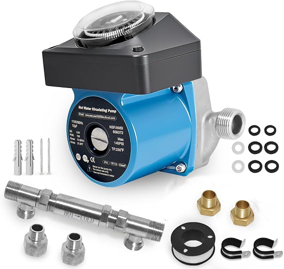 Enkreefi Hot Water Recirculating Pump Kit for Tank Water Heaters with 304 Stainless Steel Sensor Valve, Recirculating Pump for Water Heater with Timer Recirculating System (Blue)