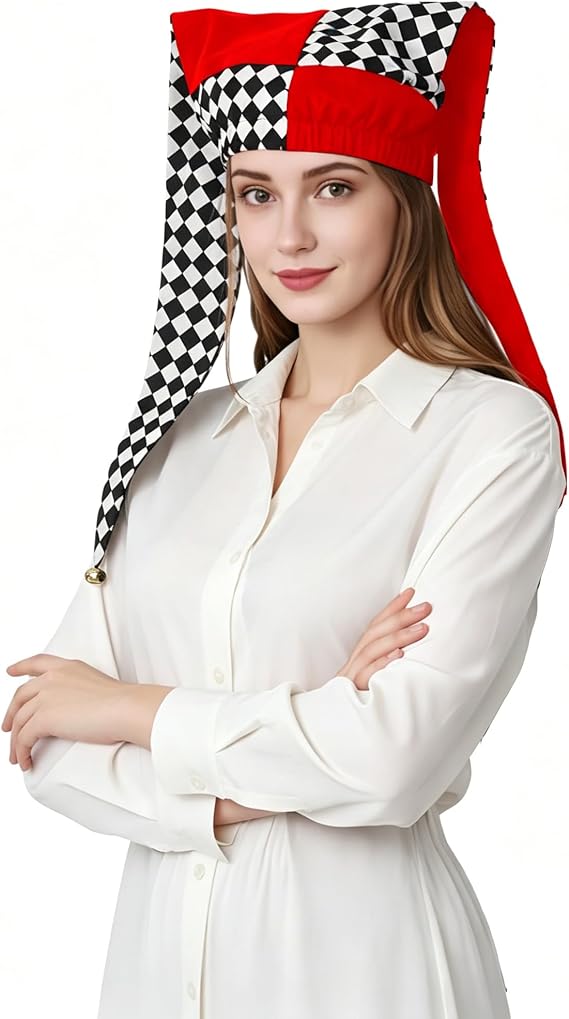 Jester Hat with Bells Harlequin Diamond Pattern for Halloween Christmas Costume Accessory