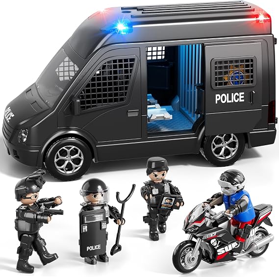 Police Car Toy Truck with Lights & Sounds, Police Cars for Kids Ages 4-8 | Friction Powered Truck Toy, Toys & Gifts for 3-5 Year Old Boys Girls, Emergency Vehicle Play & Learn Toy for Kids Ages 3-12