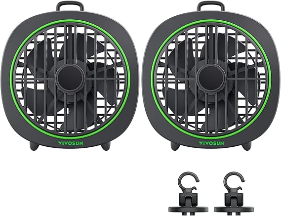 VIVOSUN AeroWave D4, 4 Grow Tent Clip Fan with Detachable Hook, 3-Speed Strong & Quiet Airflow, Adjustable Airflow Angle for Hydroponics, Circulation & Cooling, Black, 2-Pack