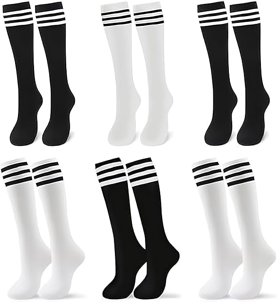 Soccer Socks Girls - 6 Pcs Cotton Knee High Girl Soccer Sock 8-12 Years Old, Breathable & Soft Material, Easy to Wash, Elastic Long Socks for Girls- for Football, Basketball, Volleyball, Everyday Wea