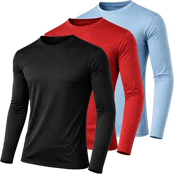 Galaxy by Harvic Men's Long Sleeve Moisture-Wicking Crew Neck Tee, 3 Pack