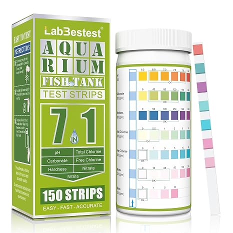 Aquarium Test Strips - Aquarium Water Test Kit - 150 Fish Tank Test Strips for Freshwater Saltwater - Pond Water Tester Kits - Rapid Accurate Easy to Test Nitrate, Nitrite and More (7-Way)