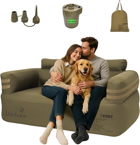 Luxchoice Portable Inflatable Couch for Camping with Built-in Pump Durable Inflatable Furniture Heavy Duty Blow Up Couch Stylish Outdoor Air Sofa Perfect for Backyard Beach Music Festival Party