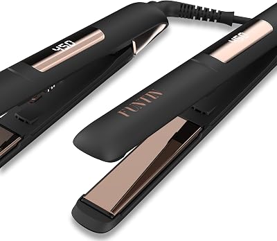 FUNTIN S10 Hair Straightener, Flat Iron - 100% Pure Titanium Flat Iron for straightening Curls Ion 2 in 1 Inside 1 Inch Black Rose Golden