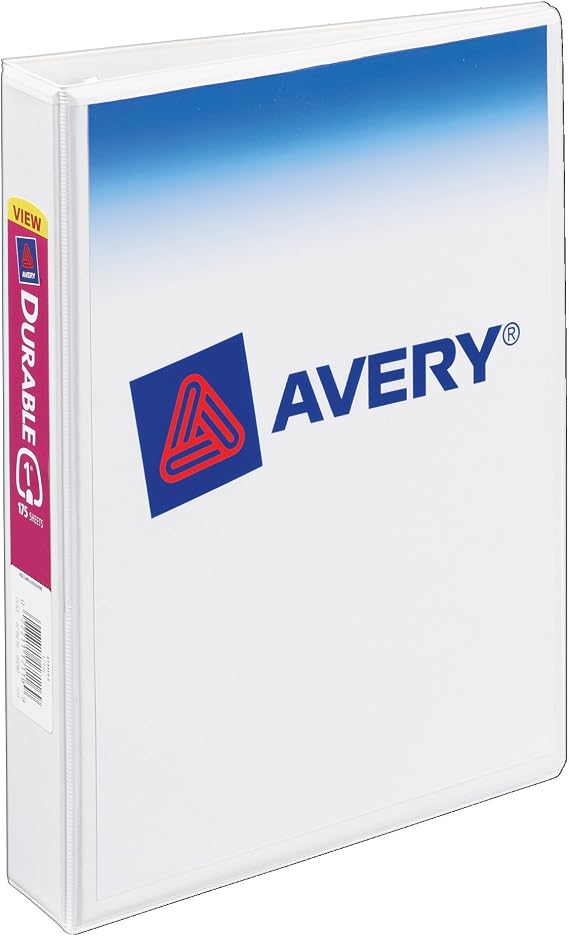 Avery Mini Durable View 3 Ring Binder, Holds 5.5" x 8.5" Paper, 1" Round Rings, 175-Sheet Capacity, 1.4 Inch Wide Spine, 1 White Binder, Great for Home, School Supplies, Office, and More (17116)