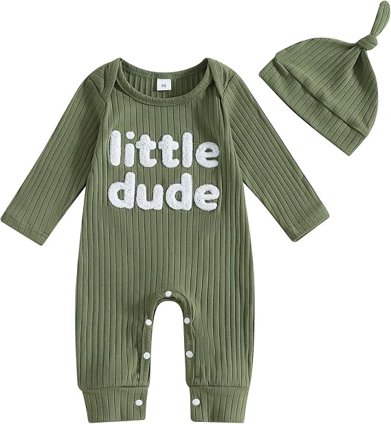 MERSARIPHY Newborn Boy Clothes Baby Boy Coming Home Hospital Outfit Little Dude One Piece Romper Jumpsuit+Hat Clothing Set