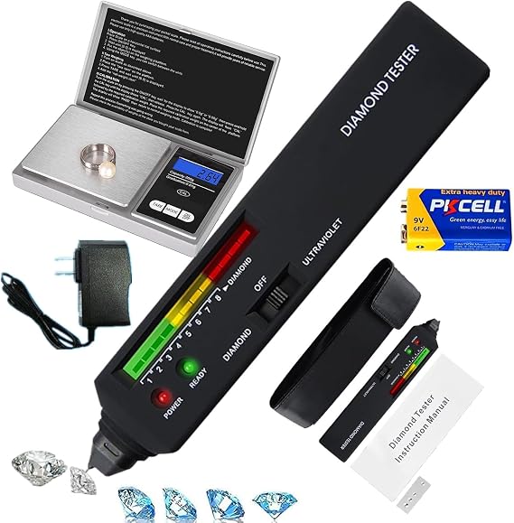 Professional Diamond Tester Pen with 365nm UV Light & Thermal Sensor Fast 0.5s Detection, 200g/0.01g Mini Jewelry Scal, Diamond Selector for Novice and Expert (Non-Rechargeable)