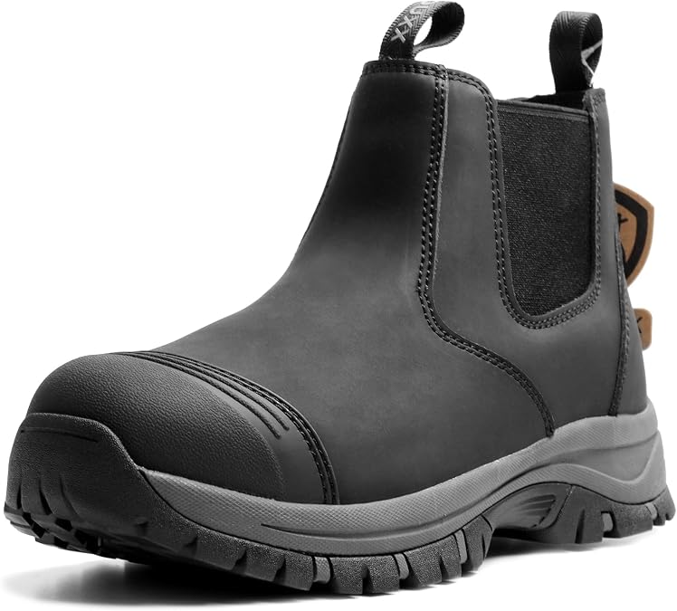 6'' Steel Toe Slip On Work Boots For Men,Chelsea,Waterproof,No Laces | ASTM F2413-24,Slip Resistant & Insulated Rubber Outsole,Puncture Resistant Kevlar,Suitable For Warehouses & Outdoor Operation