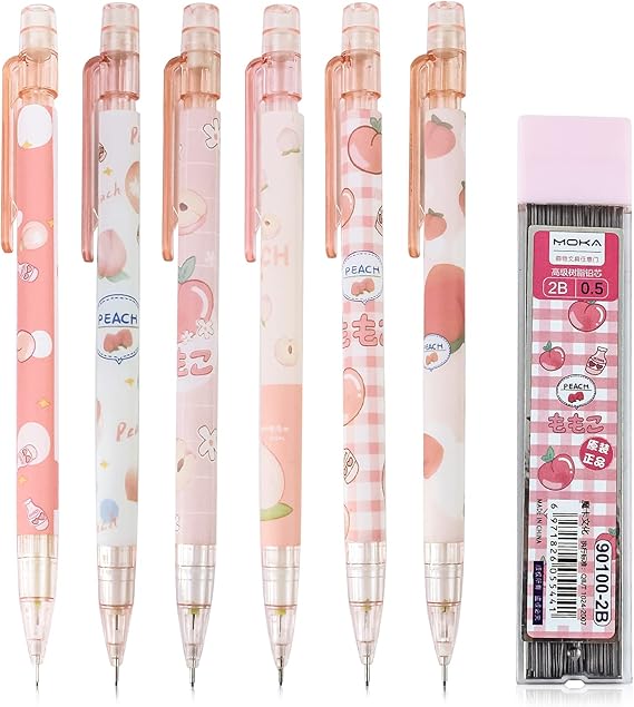 Zngou6Pcs Mechanical Pencil Set 0.5mm HB Mechanical Pencil Automatic Pencil Architecture Propelling Pencil Pastel Aesthetic Pencils Lead Refills Student Art School Drawing Writing Sketching（Pink）