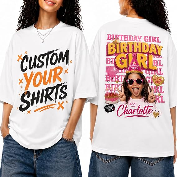 Custom T Shirts for Men Women, 100% Cotton Personalized Shirt, Design Your Own Photo Text Logo Tee, Front & Back Print