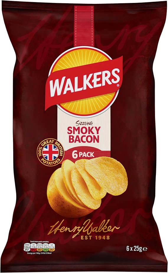 Walkers Smoky Bacon Multipack Crisps 6x25g