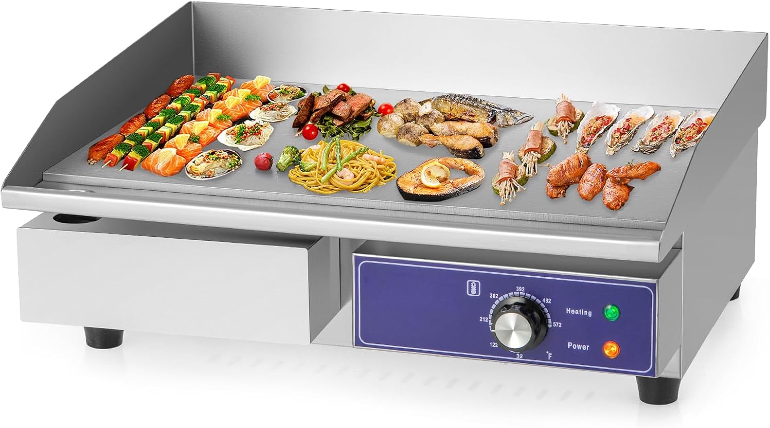 KOTEK Commercial Electric Griddle, 2000W 22 Flat Top Griddle, Stainless Steel Frame & Drip Tray, Adjustable Temperature Control 122F-572F, Countertop Teppanyaki Grill for Home, Kitchen, Restaurant