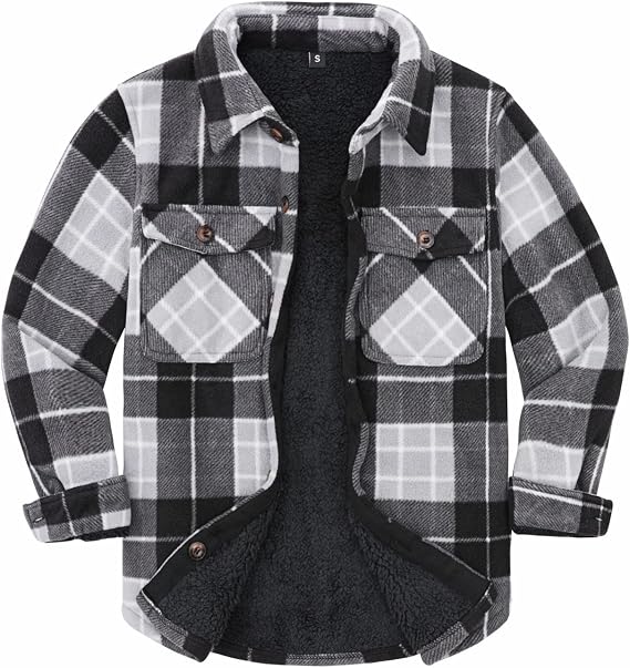 ThCreasa Boys Sherpa Lined Plaid Button Shirt Jacket