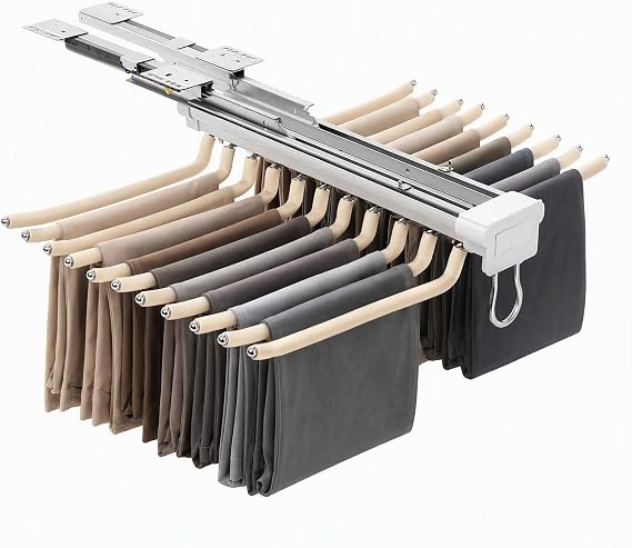 Pull Out Pants Rack,22 Arms Steel Pull Out Pants Rack, 23.15"x 18.03" Multi Functional Pants Hanger Bar for Space Saving & Storage