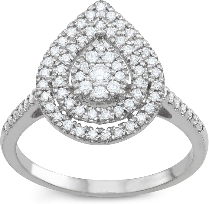 Tiara Sterling Silver Pear-Shaped .45 CTTW Diamond Cluster Ring