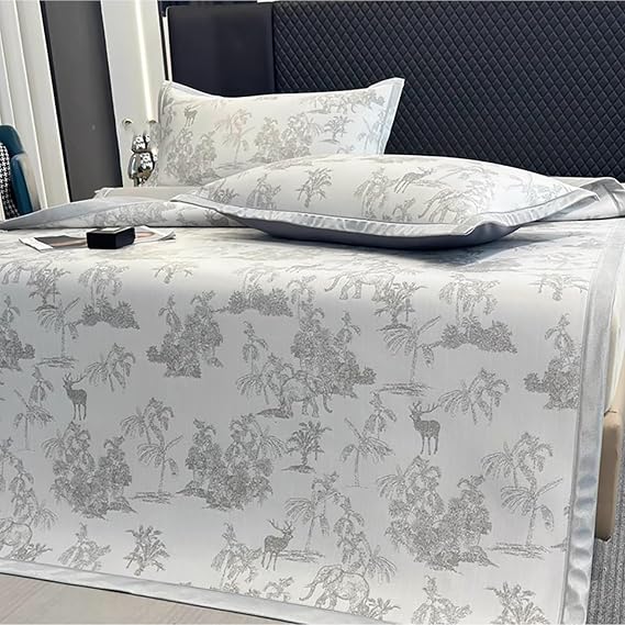Foldable Summer Ice Silk Mat Set, Breathable Cool Smooth Mattress, Summer Bedding Sleeping Pad for Home School Dorm(Gray,47 * 79in/120 * 200cm)