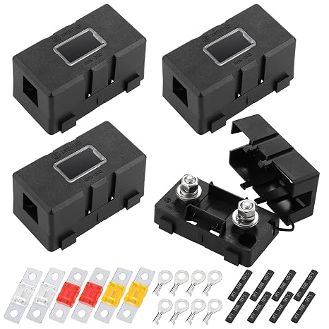 Fentar 4 pieces midi fuse holder mega fuse holder fuses Car fuse holder with 40A 50A 80A mega fuse and 8 pieces terminal for car boat SUV truck style A