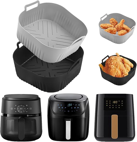 Air Fryer Liners Silicone, 2 PCS Air Fryer Liners for Philips NA229 4.2 L/ HD9255 4.1L, Silicone Air Fryer Liner for Russell Hobbs 4L 4.3L and Other Air Fryer 4L-5L