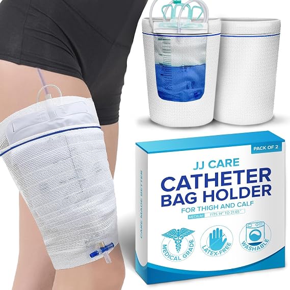 Catheter Bag Holder (Pack of 2), Fabric Nephrostomy Bag Holder, Washable & Reusable Foley Catheter Leg Bag, Urinary Drainage Bag Cover for Men & Women - Medium Size