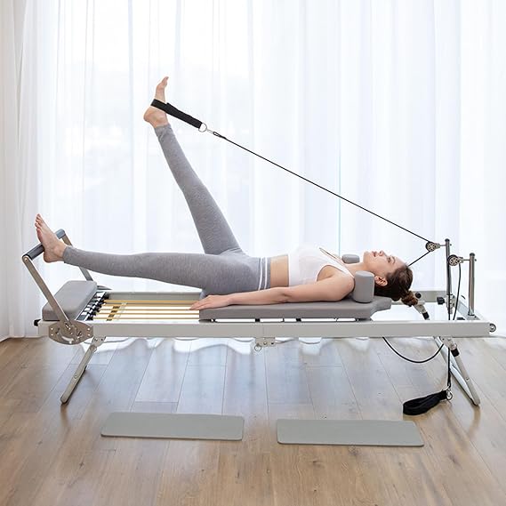 Foldable Pilates Reformer Machine, Pilates Exercise Equipment with 5 Latex Springs for Pilates Reformer Home Workout Gym Perfect for Beginners and Intermediate
