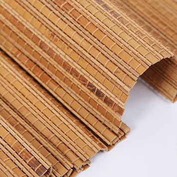 Cordless Bamboo Roman Shades for Windows, Natural Woven Wood Window Shades with 6 Inches High Valance, Custom Lined Privacy Room Darkening Window Blinds for Doors, Windows, Natural