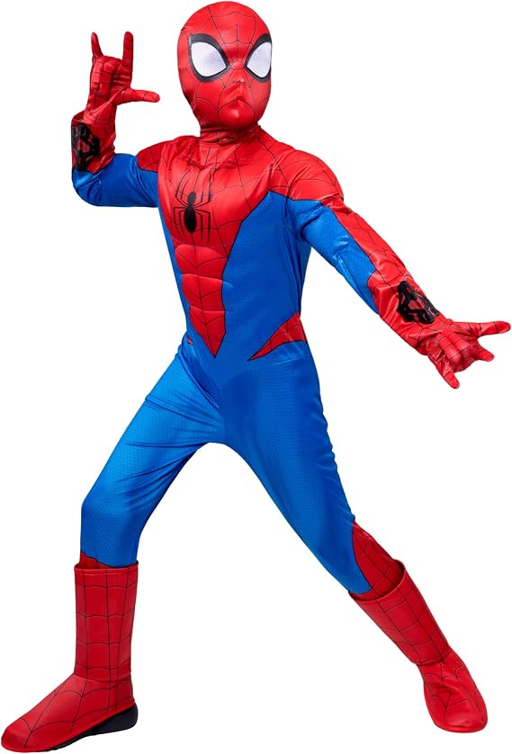 Marvel Spider-Man Official Youth Halloween Costume - Padded Jumpsuit with Gloves and Detachable Mask (S) Multi