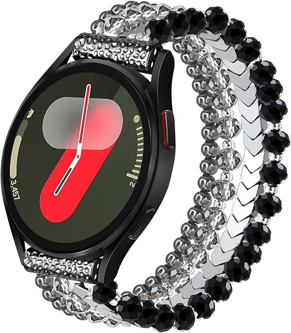 VISOOM Beaded Boho Bracelet Compatible for Samsung Galaxy Watch 7/6/5/4 40/44mm Bands/Active 2 Watch 4 Classic 42mm Band Women, 20mm Handmade Elastic Crystal Beads Bracelet for Galaxy Watch 5 pro