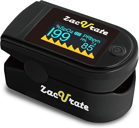 Zacurate 500 Series Fingertip Pulse Oximeter Blood Oxygen Saturation Monitor with Silicon Cover, Batteries and Lanyard, Mystic Black - OLED