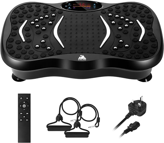 EVOLAND Vibration Plate Exercise Machine, Fitness Vibration Trainer | Powerful Vibrating Plate with Bluetooth Speaker, 5 Program Modes and Resistance Bands, Home Workout Equipment for Body Toning