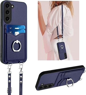 for Galaxy S23 Plus Case for Women, Crossbody Wallet Case with Credit Card Holder Lanyard Shockproof Purse Kickstand Case for Samsung Galaxy S23 Plus. Blue YKB