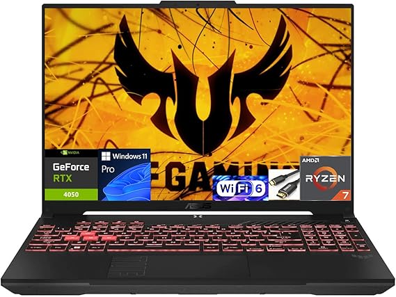 ASUS TUF Gaming A16 Laptop: AMD Ryzen 7 7445HS, 16" Full HD+ 145Hz Display, NVIDIA GeForce RTX 4050, 24GB DDR5 RAM, 512GB SSD, Backlit Keyboard, Windows 11