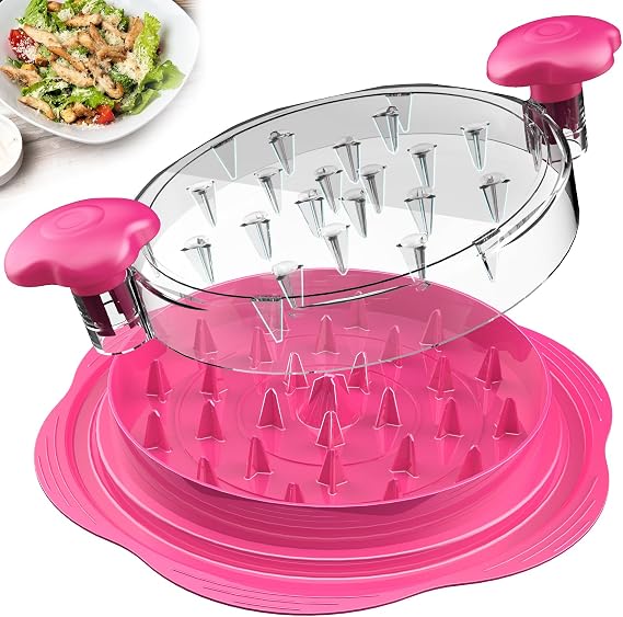 SURETIVIAN Chicken Shredder Tool Twist Large Chicken Breast Shredder with Brush&Fork, Visible Meat Shredder Machine, Anti-Slip Strip, Ergonomic Handle, BPA Free, Pork Beef Chicken(Hot Pink)