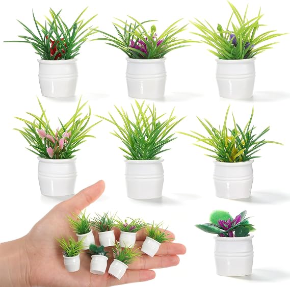 7 Pcs Miniature Plants Set, Mini Plant Artificial Potted Greenery, Dollhouse Plants Decor, Miniature Dollhouse Accessories for Crafts and Micro Landscape