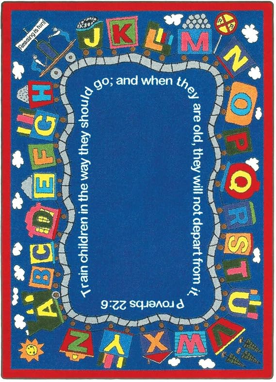 Joy Carpets Bible Train 7'8" x 10'9" Area Rug in Color Multi
