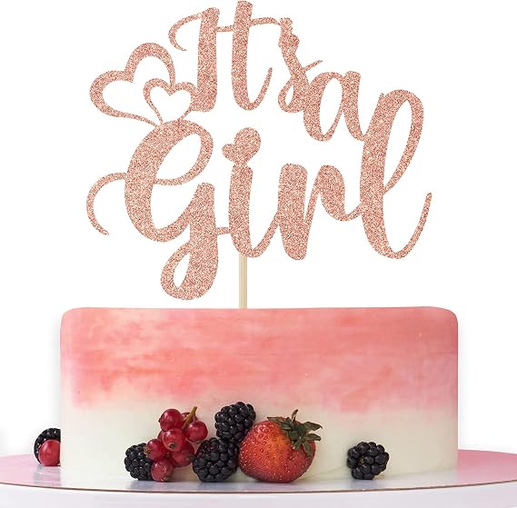 Its a Girl Cake Topper,Sweet Baby Girl Decorations,Baby Shower/Gender Reveal Party Decorations,Baby Girls 1st Birthday Party Decoration Supplies Rose Gold Glitter (Corrected)