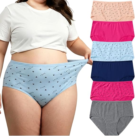 Womens Underwear Cotton Plus Size Briefs XL-5XL Panties 6-Pack