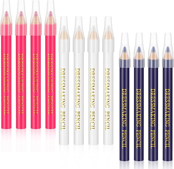 Washable Fabric Pencils for Sewing,12PCS Tailors Sewing Fabric Pencils with Tip Caps,Water Soluble Fabrics Markers Practical Marking & Tracing Tool for Dressmaking Quilting Embroidery DIY Crafts